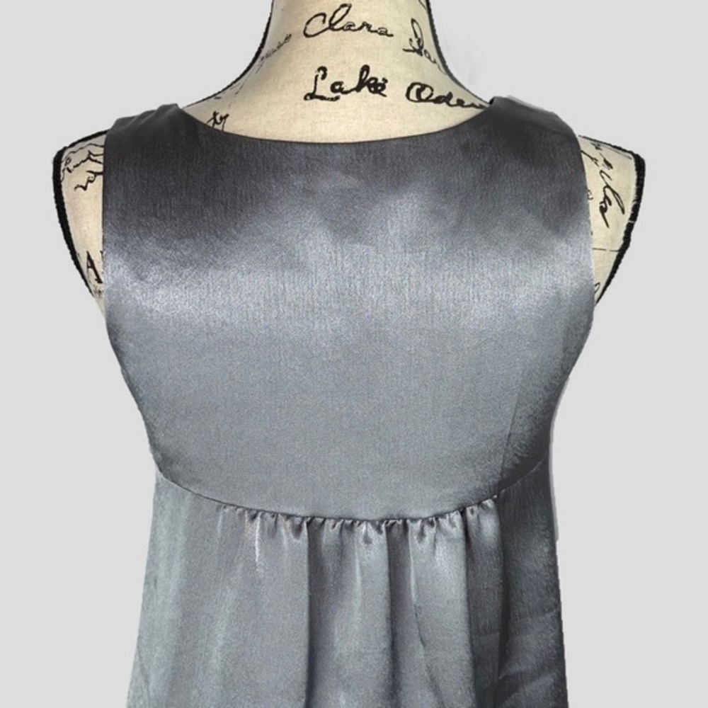 Soda Blu Metallic Satin Trapeze Tie Front Cocktail Shift Silver Gray Dress - Picture 7 of 11